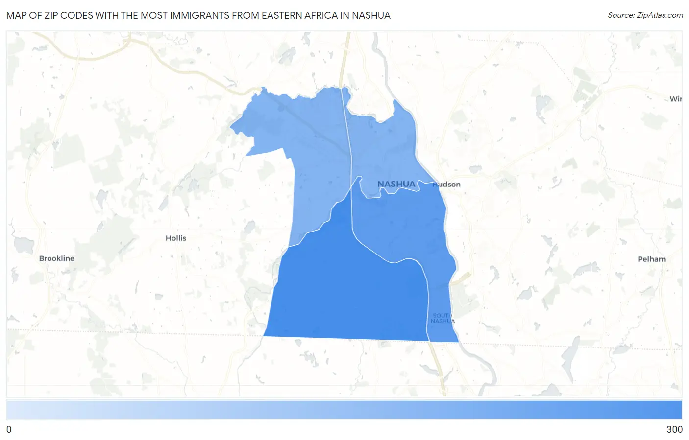 Zip Codes with the Most Immigrants from Eastern Africa in Nashua Map
