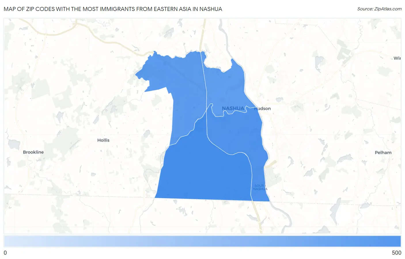 Zip Codes with the Most Immigrants from Eastern Asia in Nashua Map