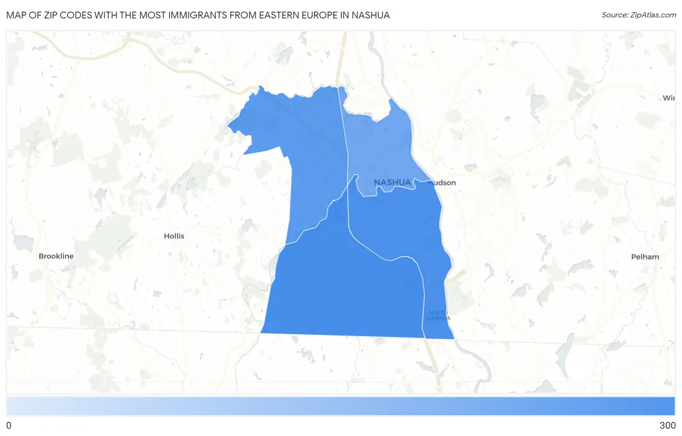 Zip Codes with the Most Immigrants from Eastern Europe in Nashua Map