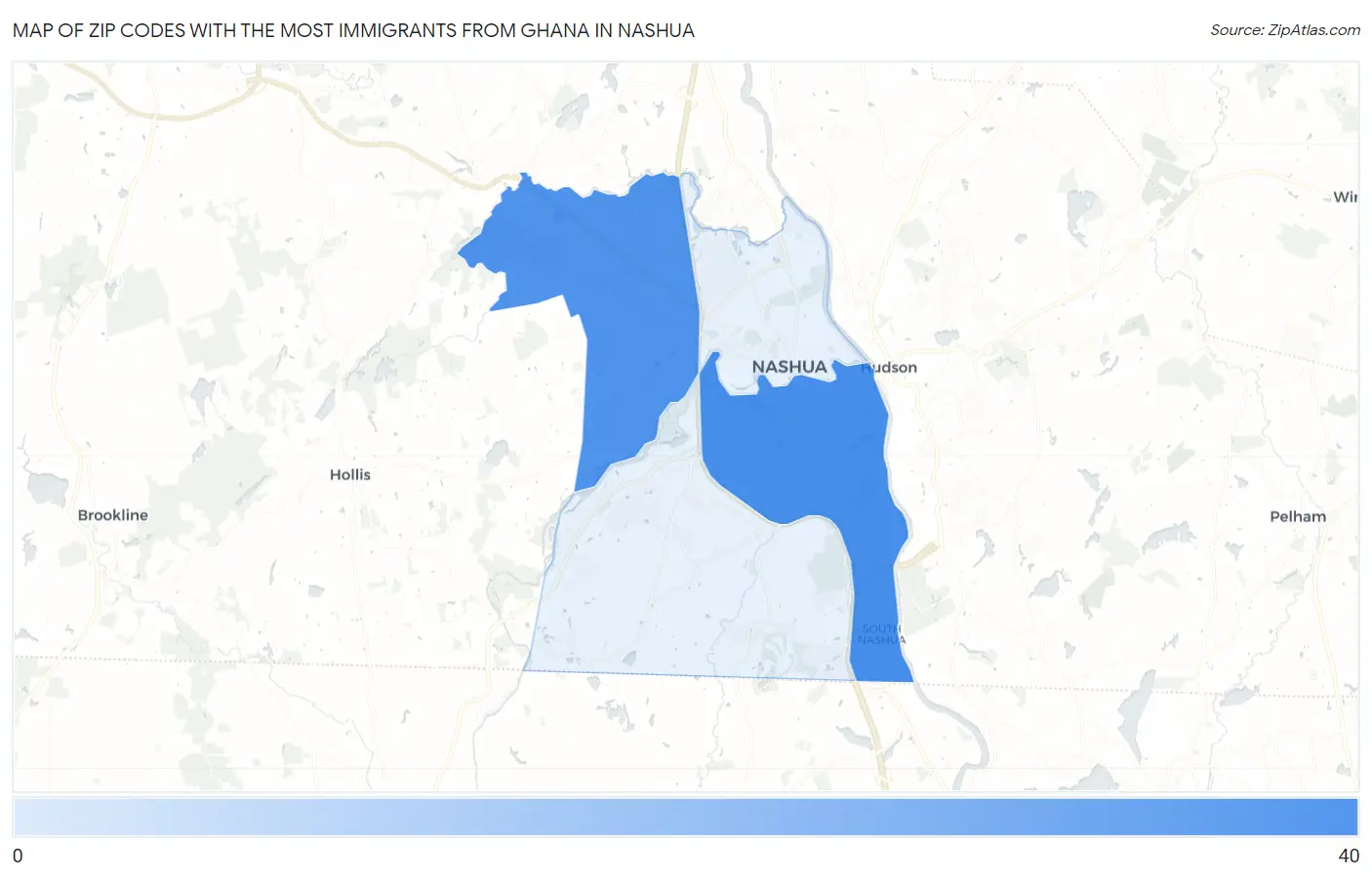 Zip Codes with the Most Immigrants from Ghana in Nashua Map