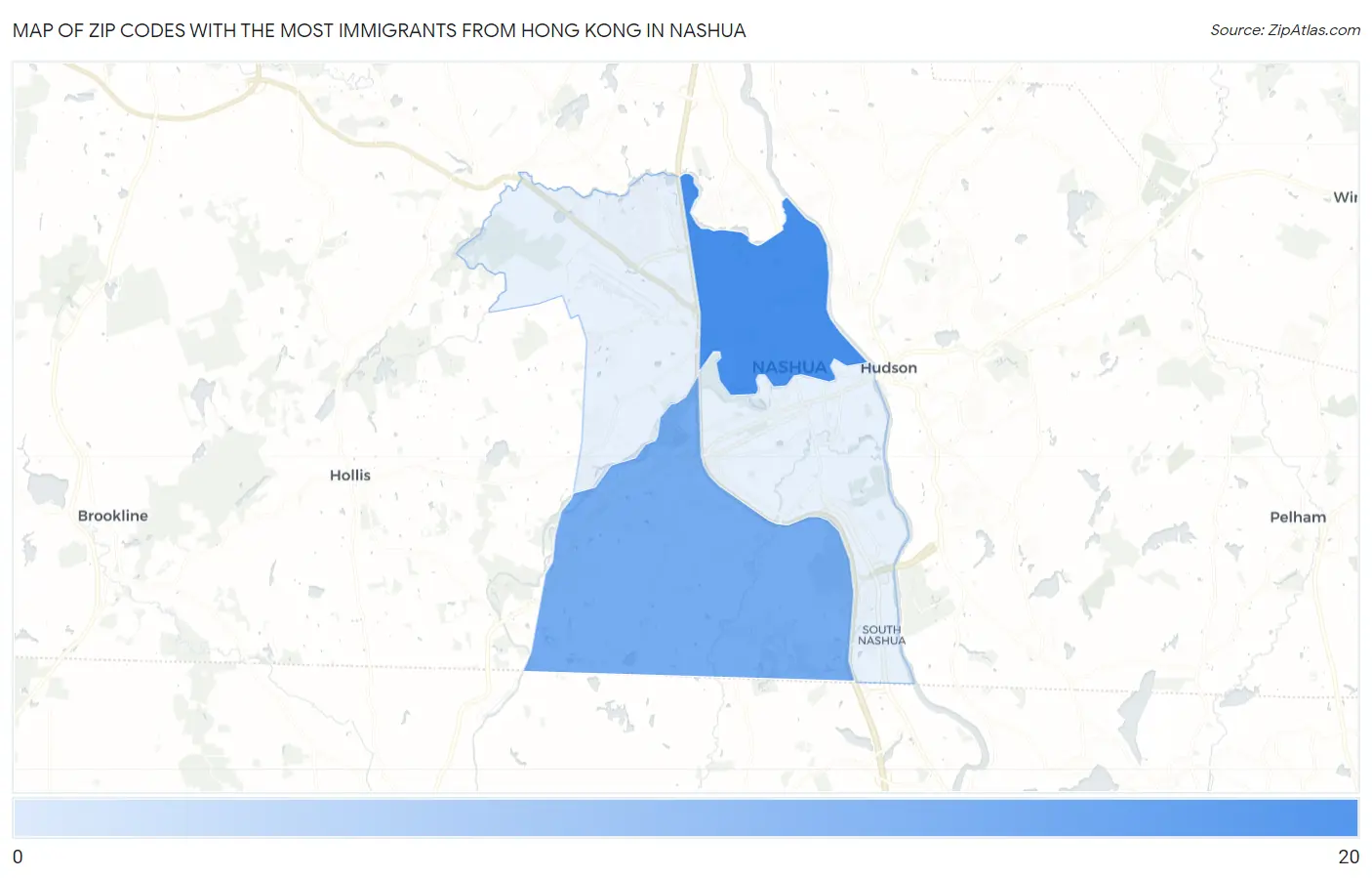 Zip Codes with the Most Immigrants from Hong Kong in Nashua Map