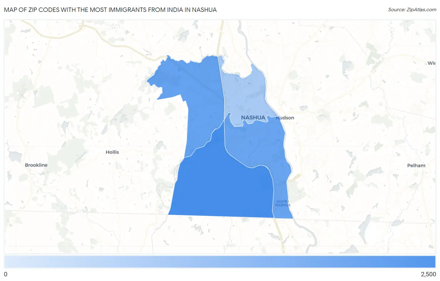Zip Codes with the Most Immigrants from India in Nashua Map
