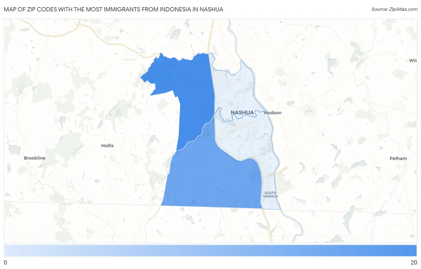 Zip Codes with the Most Immigrants from Indonesia in Nashua Map