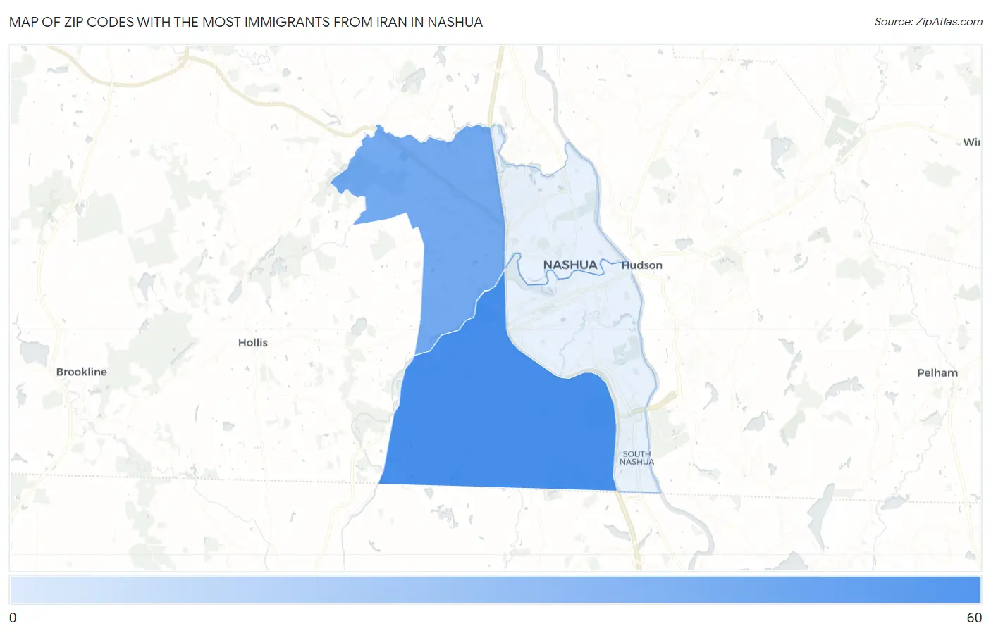 Zip Codes with the Most Immigrants from Iran in Nashua Map