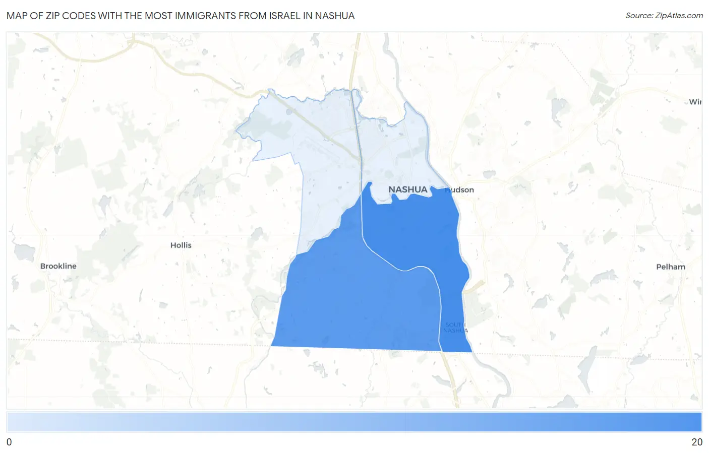 Zip Codes with the Most Immigrants from Israel in Nashua Map