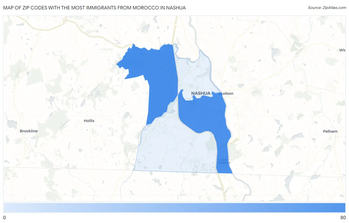 Zip Codes with the Most Immigrants from Morocco in Nashua Map