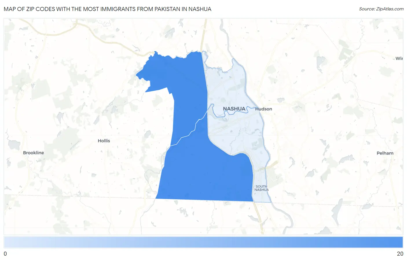 Zip Codes with the Most Immigrants from Pakistan in Nashua Map