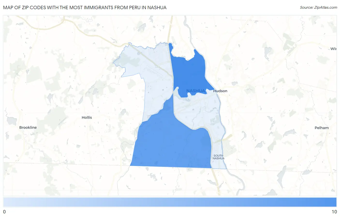 Zip Codes with the Most Immigrants from Peru in Nashua Map