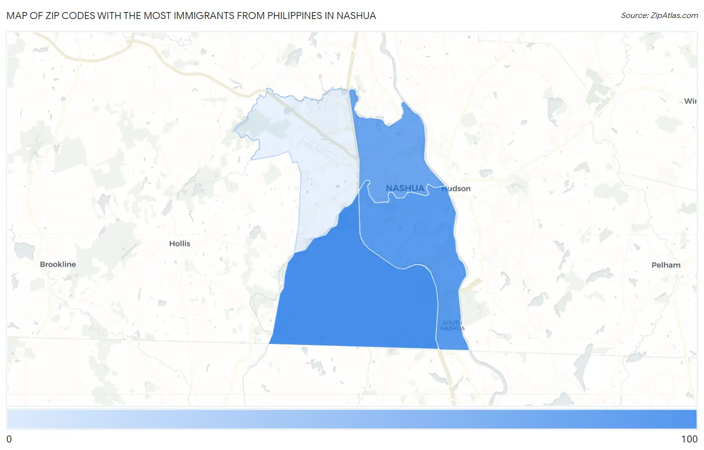 Zip Codes with the Most Immigrants from Philippines in Nashua Map