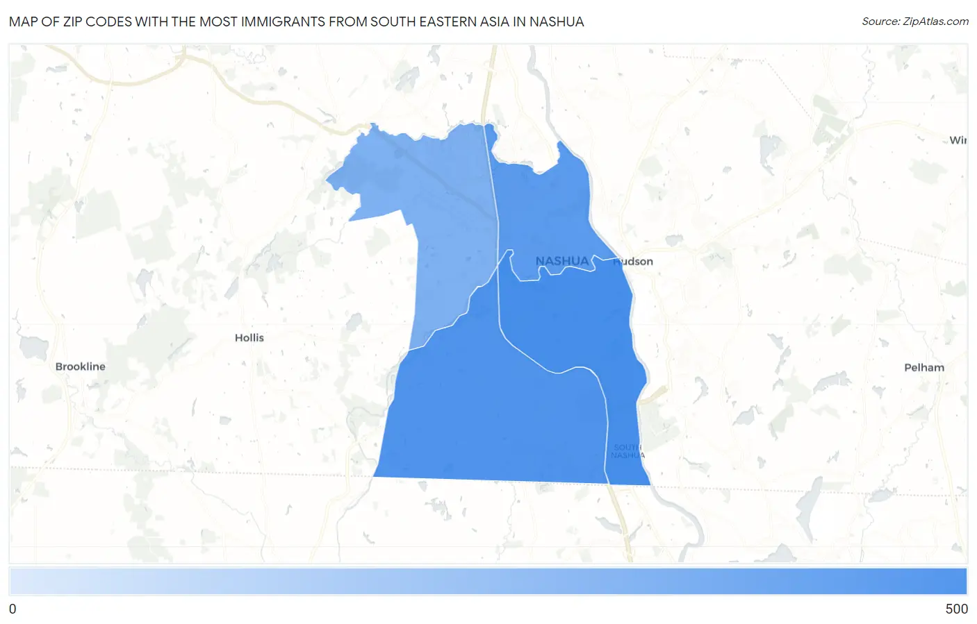 Zip Codes with the Most Immigrants from South Eastern Asia in Nashua Map
