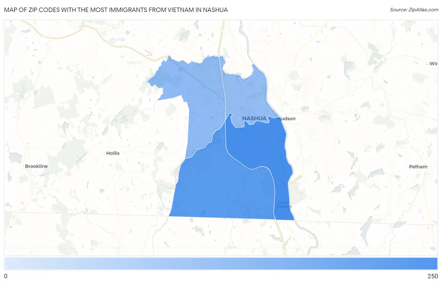 Zip Codes with the Most Immigrants from Vietnam in Nashua Map