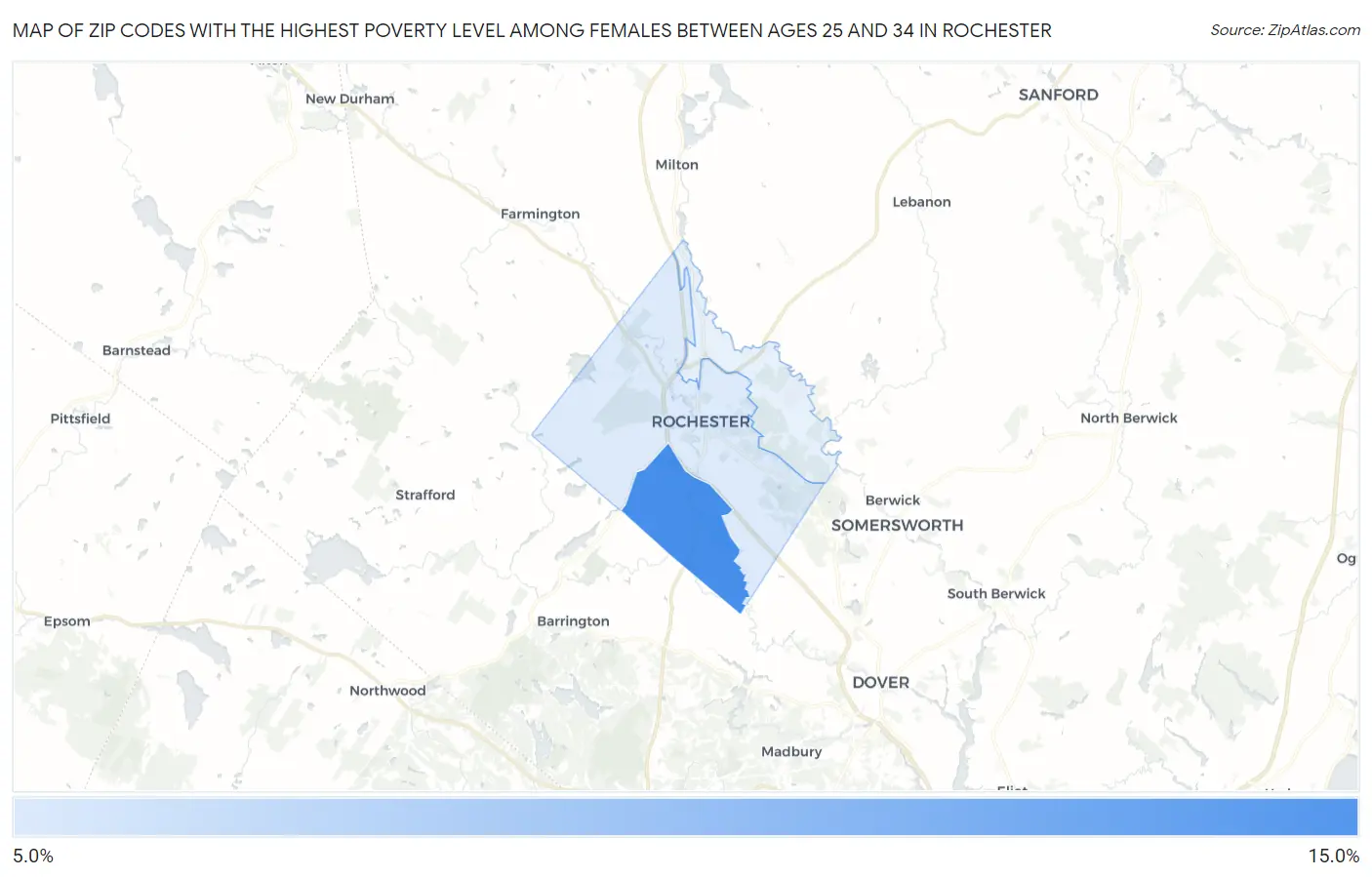 Zip Codes with the Highest Poverty Level Among Females Between Ages 25 and 34 in Rochester Map