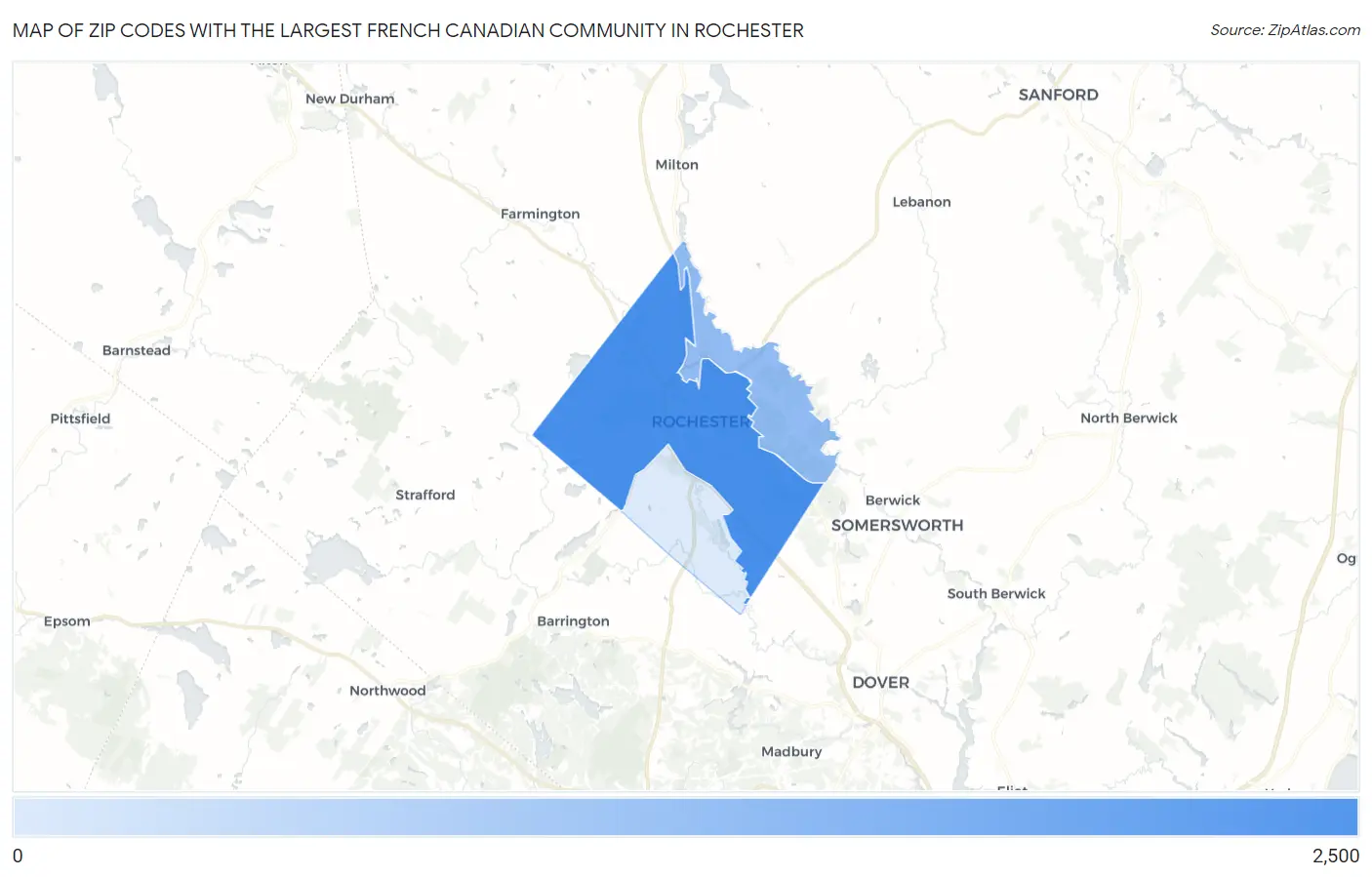Zip Codes with the Largest French Canadian Community in Rochester Map