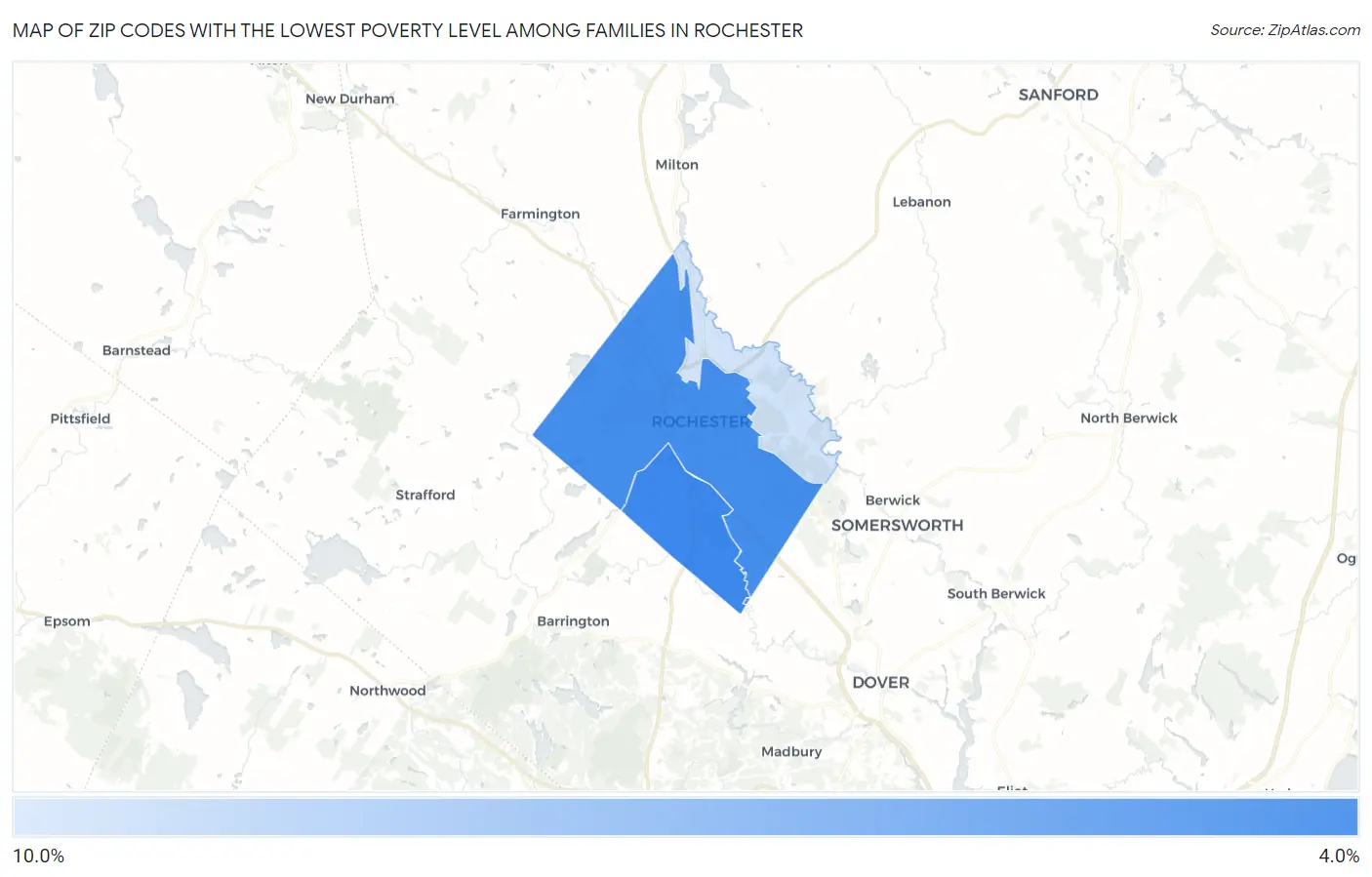Zip Codes with the Lowest Poverty Level Among Families in Rochester Map