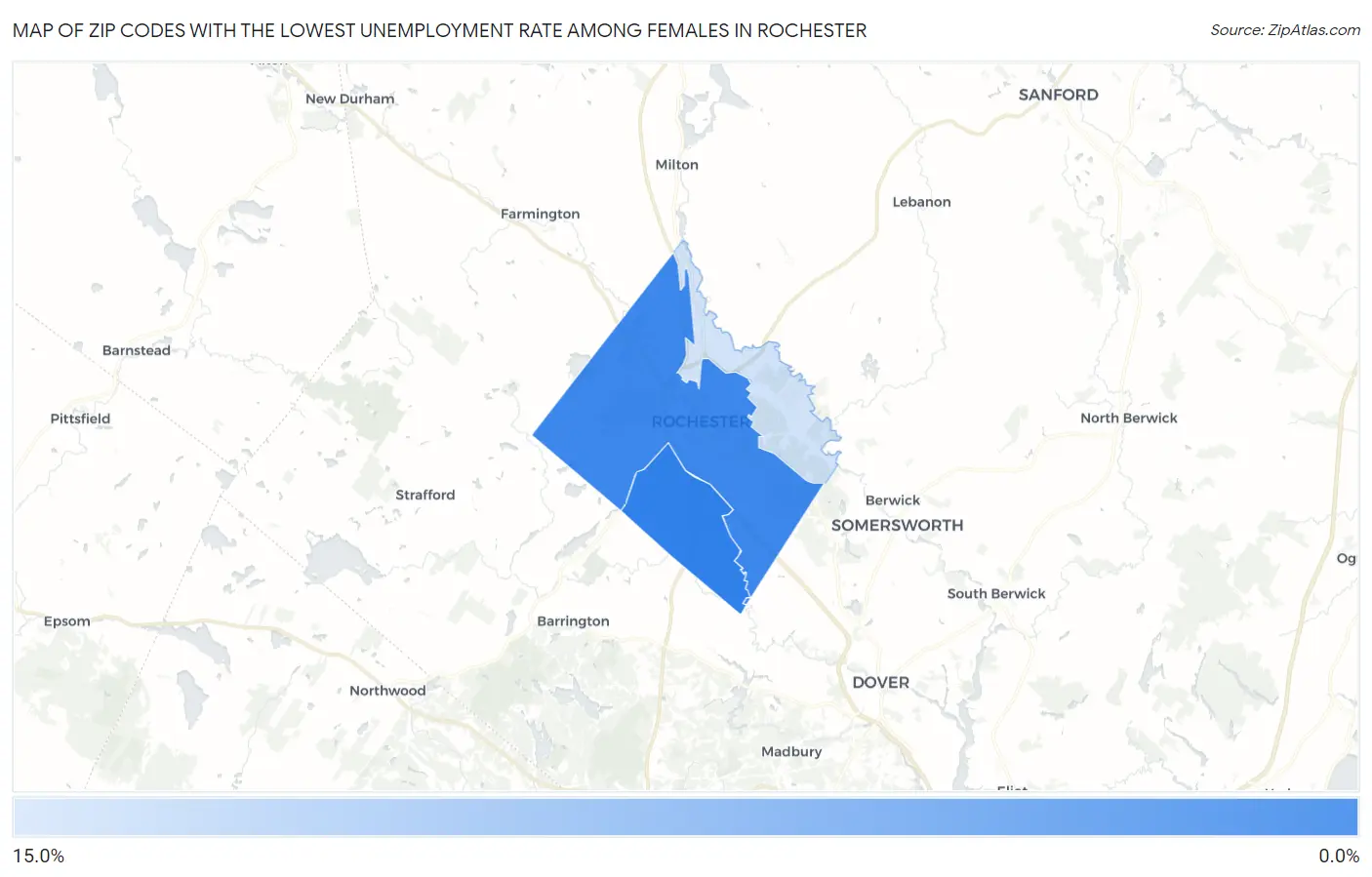 Zip Codes with the Lowest Unemployment Rate Among Females in Rochester Map