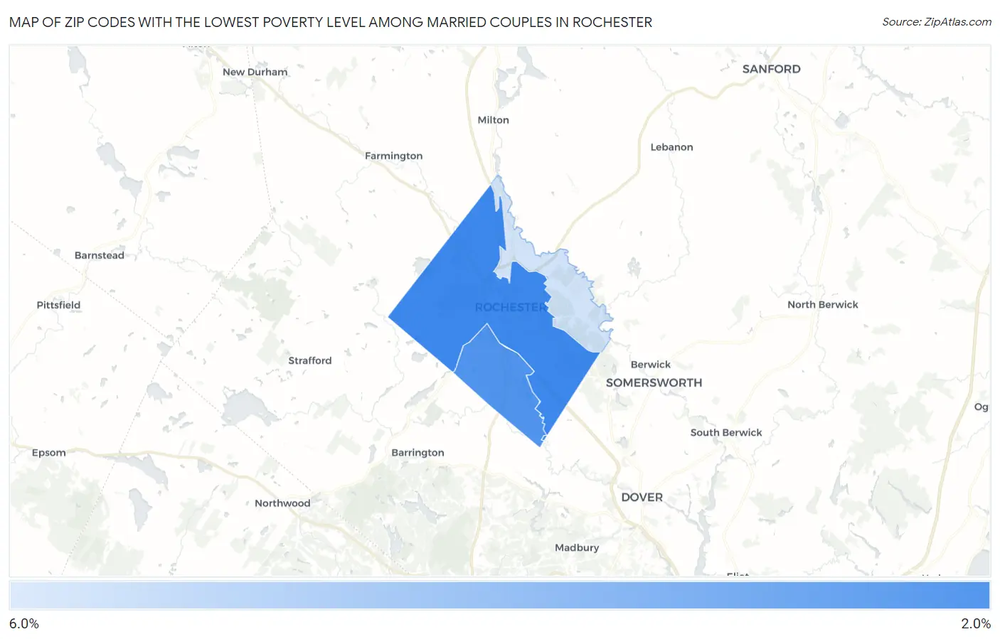 Zip Codes with the Lowest Poverty Level Among Married Couples in Rochester Map