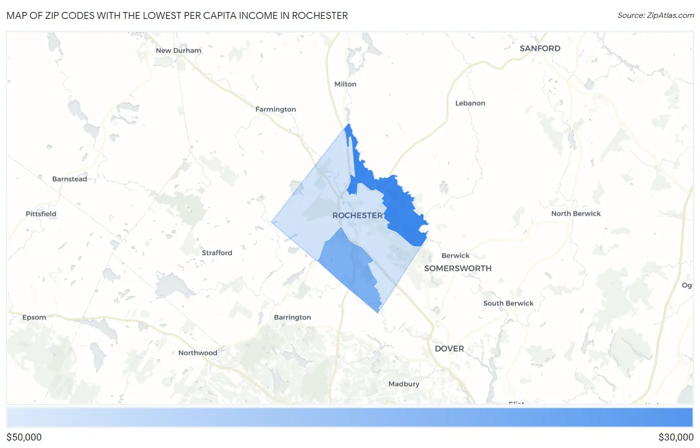 Zip Codes with the Lowest Per Capita Income in Rochester Map