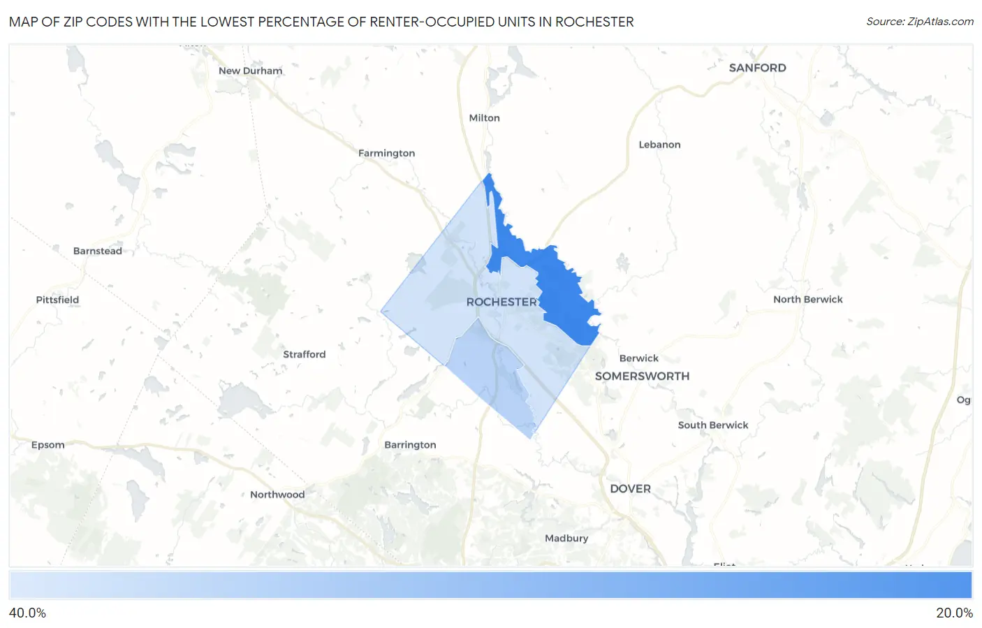 Zip Codes with the Lowest Percentage of Renter-Occupied Units in Rochester Map