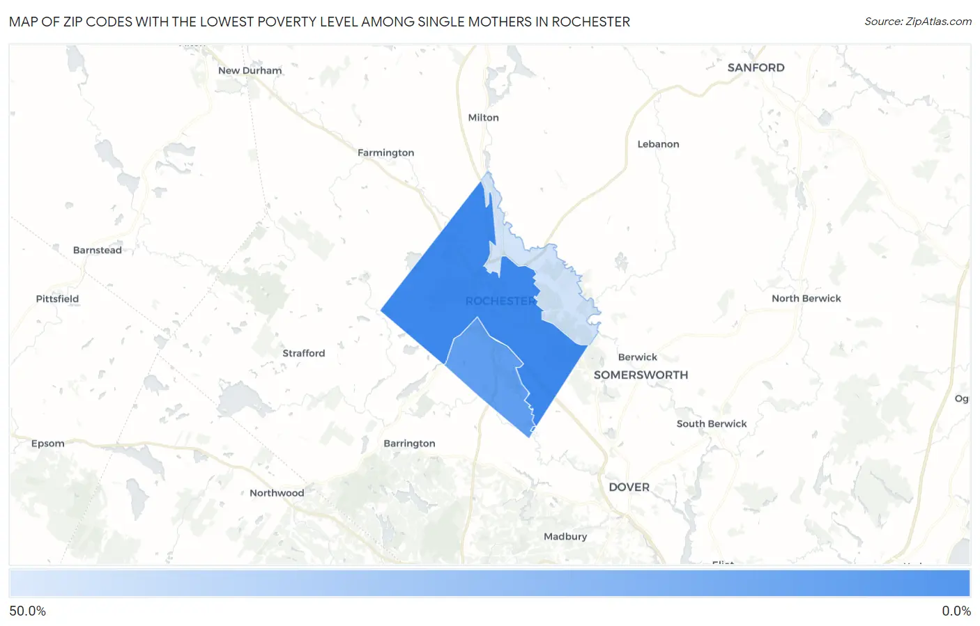 Zip Codes with the Lowest Poverty Level Among Single Mothers in Rochester Map