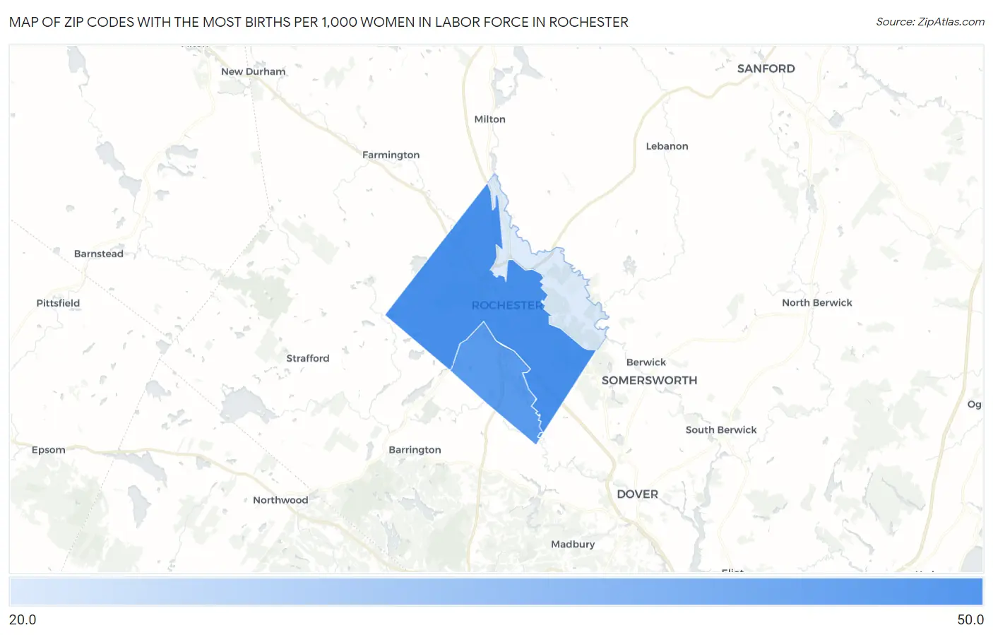Zip Codes with the Most Births per 1,000 Women in Labor Force in Rochester Map
