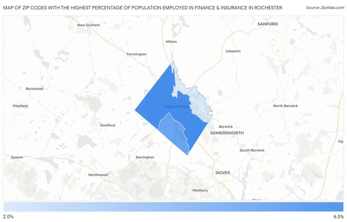 Zip Codes with the Highest Percentage of Population Employed in Finance & Insurance in Rochester Map