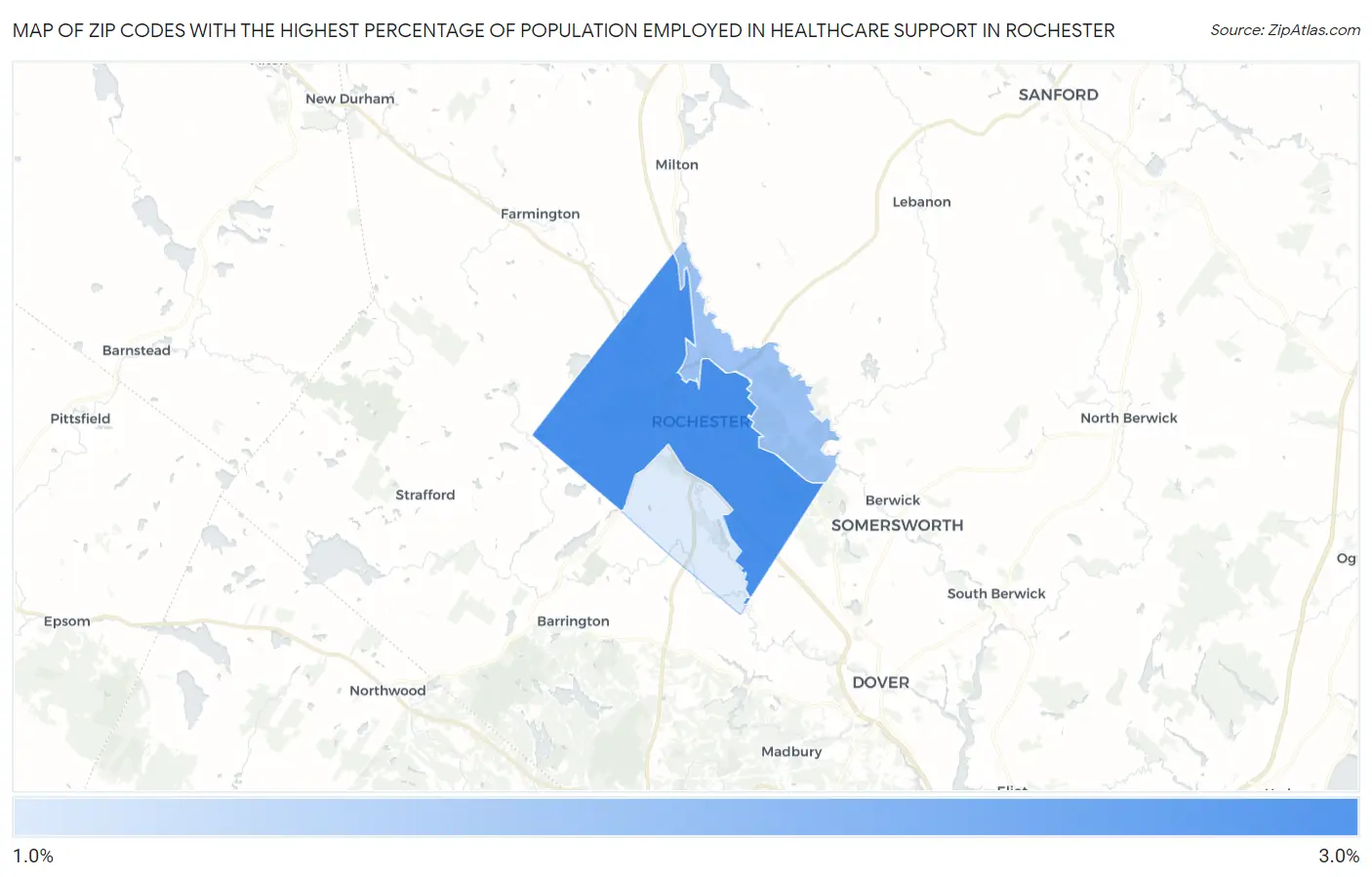 Zip Codes with the Highest Percentage of Population Employed in Healthcare Support in Rochester Map
