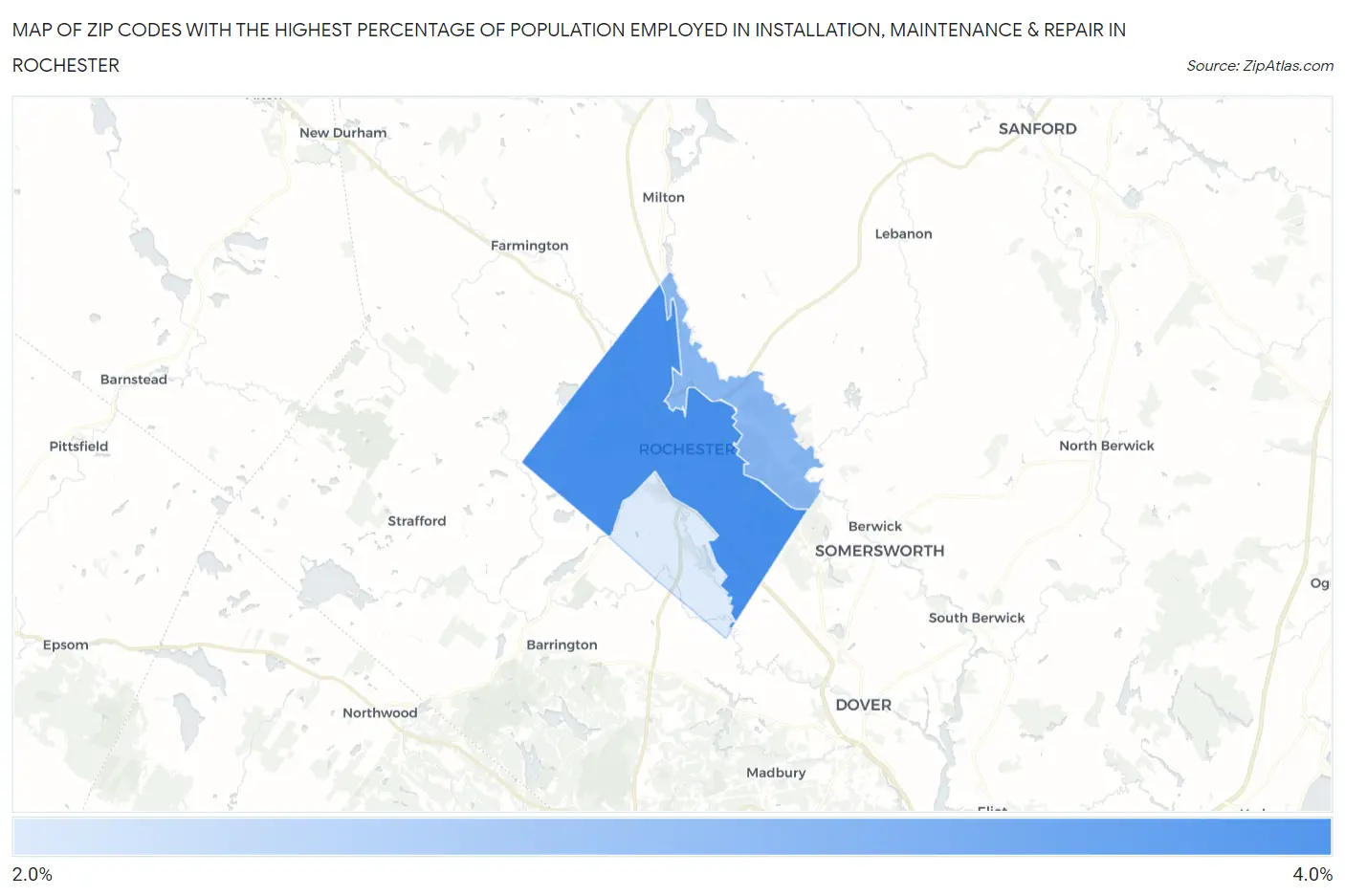 Zip Codes with the Highest Percentage of Population Employed in Installation, Maintenance & Repair in Rochester Map