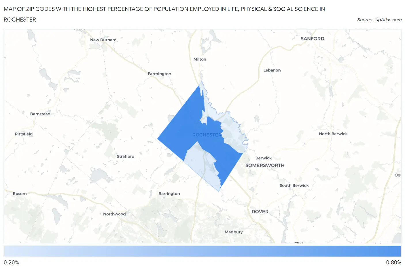 Zip Codes with the Highest Percentage of Population Employed in Life, Physical & Social Science in Rochester Map