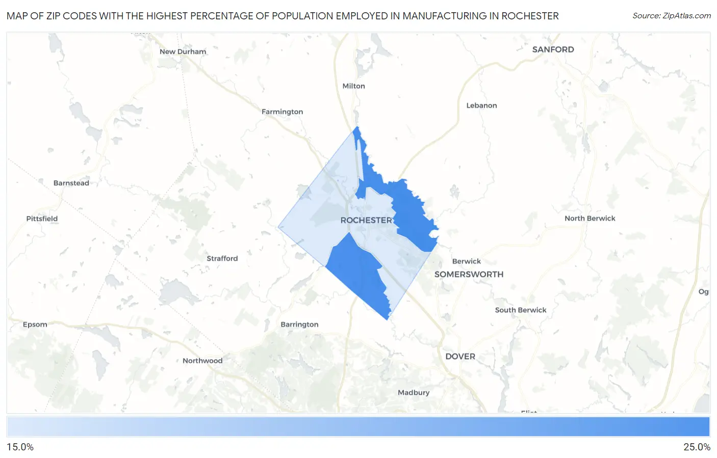 Zip Codes with the Highest Percentage of Population Employed in Manufacturing in Rochester Map