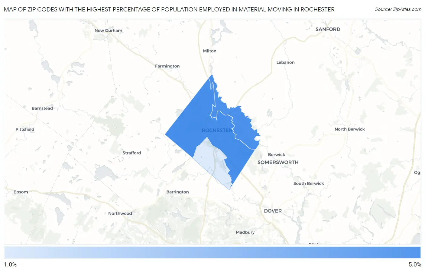 Zip Codes with the Highest Percentage of Population Employed in Material Moving in Rochester Map