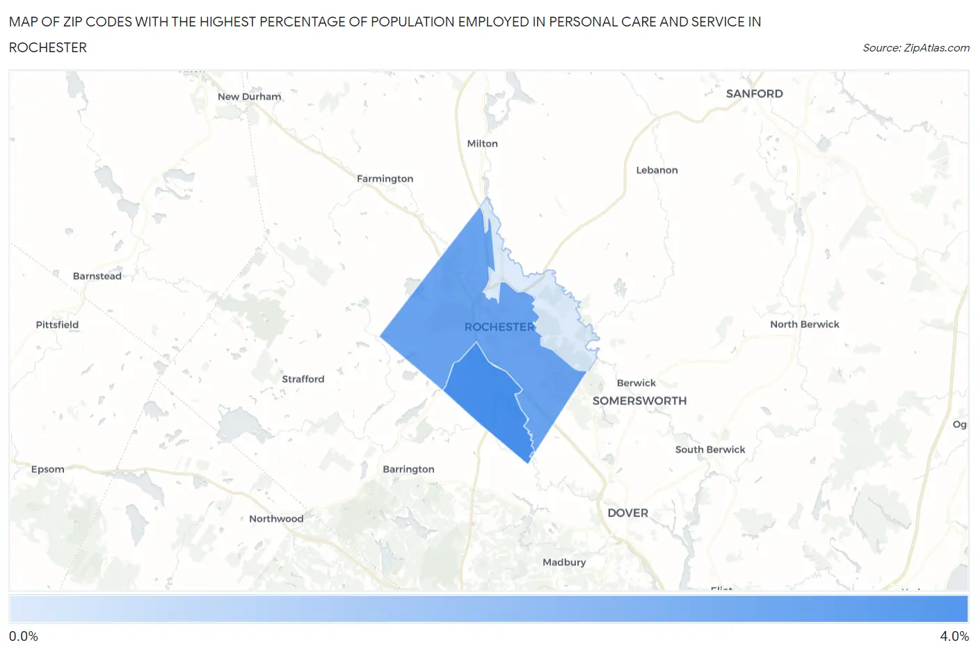 Zip Codes with the Highest Percentage of Population Employed in Personal Care and Service in Rochester Map