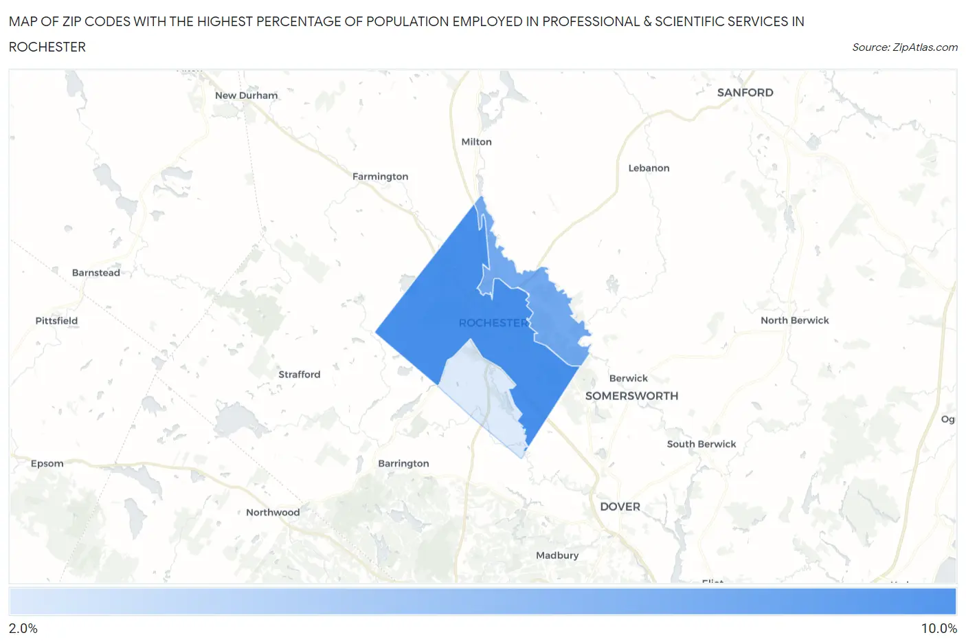 Zip Codes with the Highest Percentage of Population Employed in Professional & Scientific Services in Rochester Map