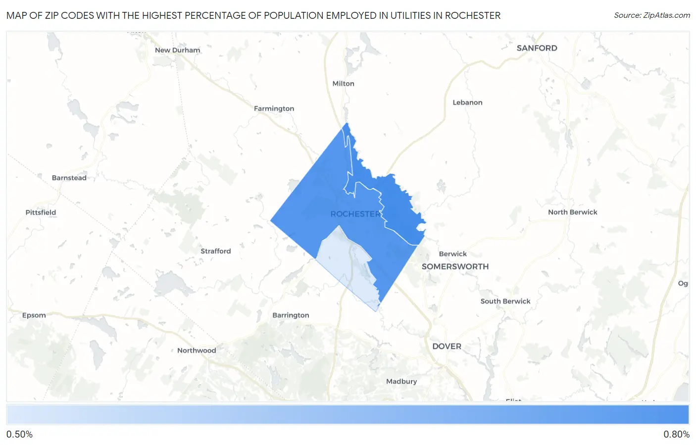 Zip Codes with the Highest Percentage of Population Employed in Utilities in Rochester Map