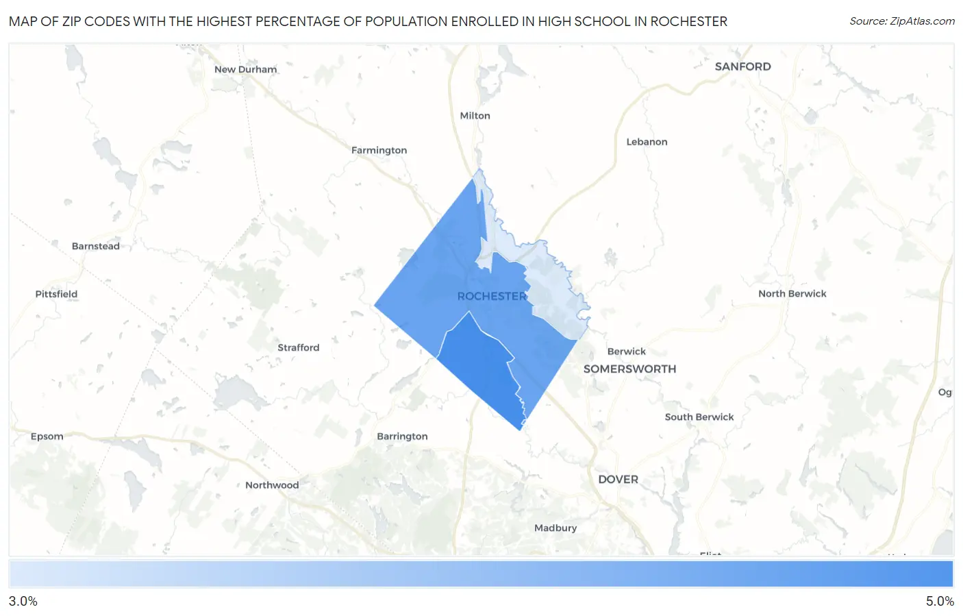 Zip Codes with the Highest Percentage of Population Enrolled in High School in Rochester Map