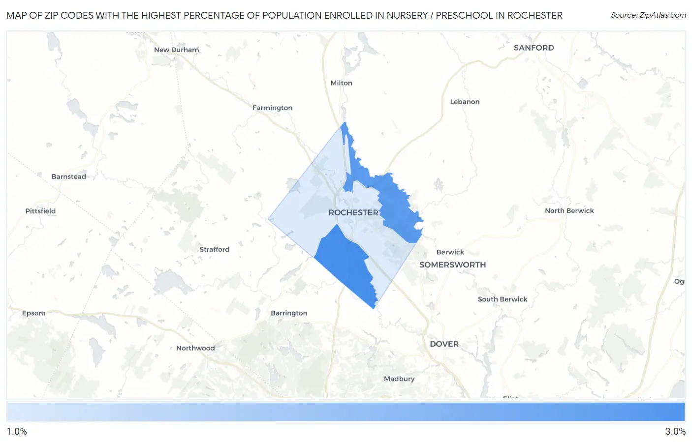 Zip Codes with the Highest Percentage of Population Enrolled in Nursery / Preschool in Rochester Map