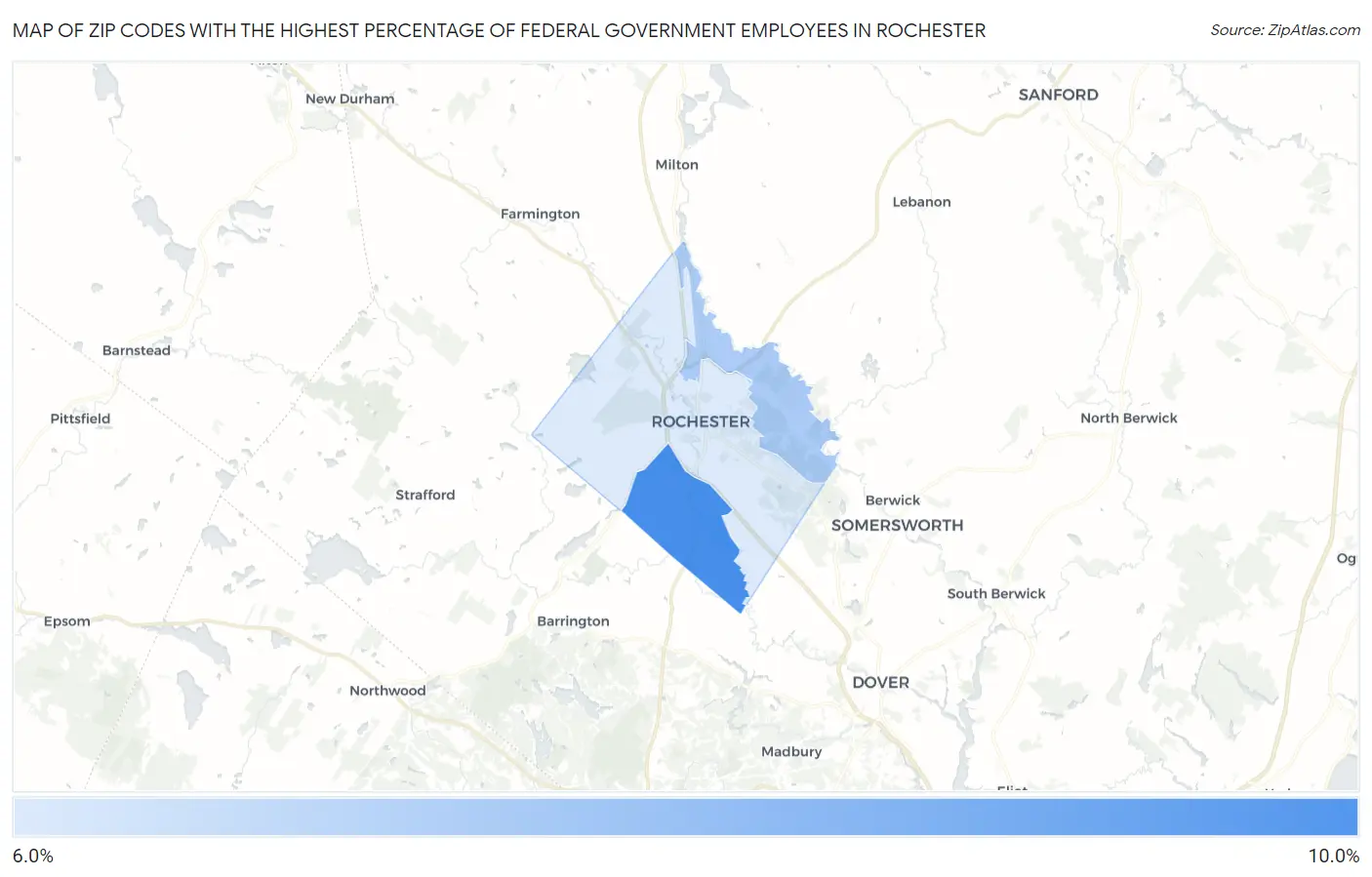 Zip Codes with the Highest Percentage of Federal Government Employees in Rochester Map