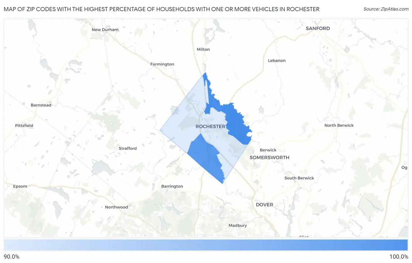 Zip Codes with the Highest Percentage of Households With One or more Vehicles in Rochester Map