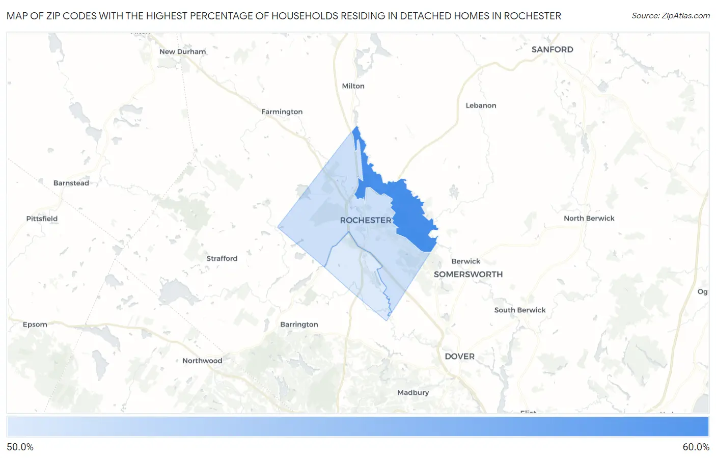 Zip Codes with the Highest Percentage of Households Residing in Detached Homes in Rochester Map