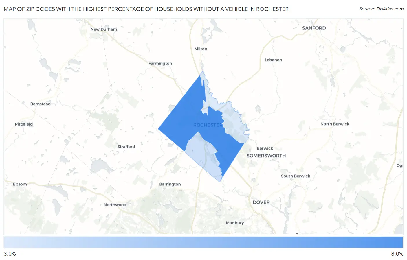 Zip Codes with the Highest Percentage of Households Without a Vehicle in Rochester Map