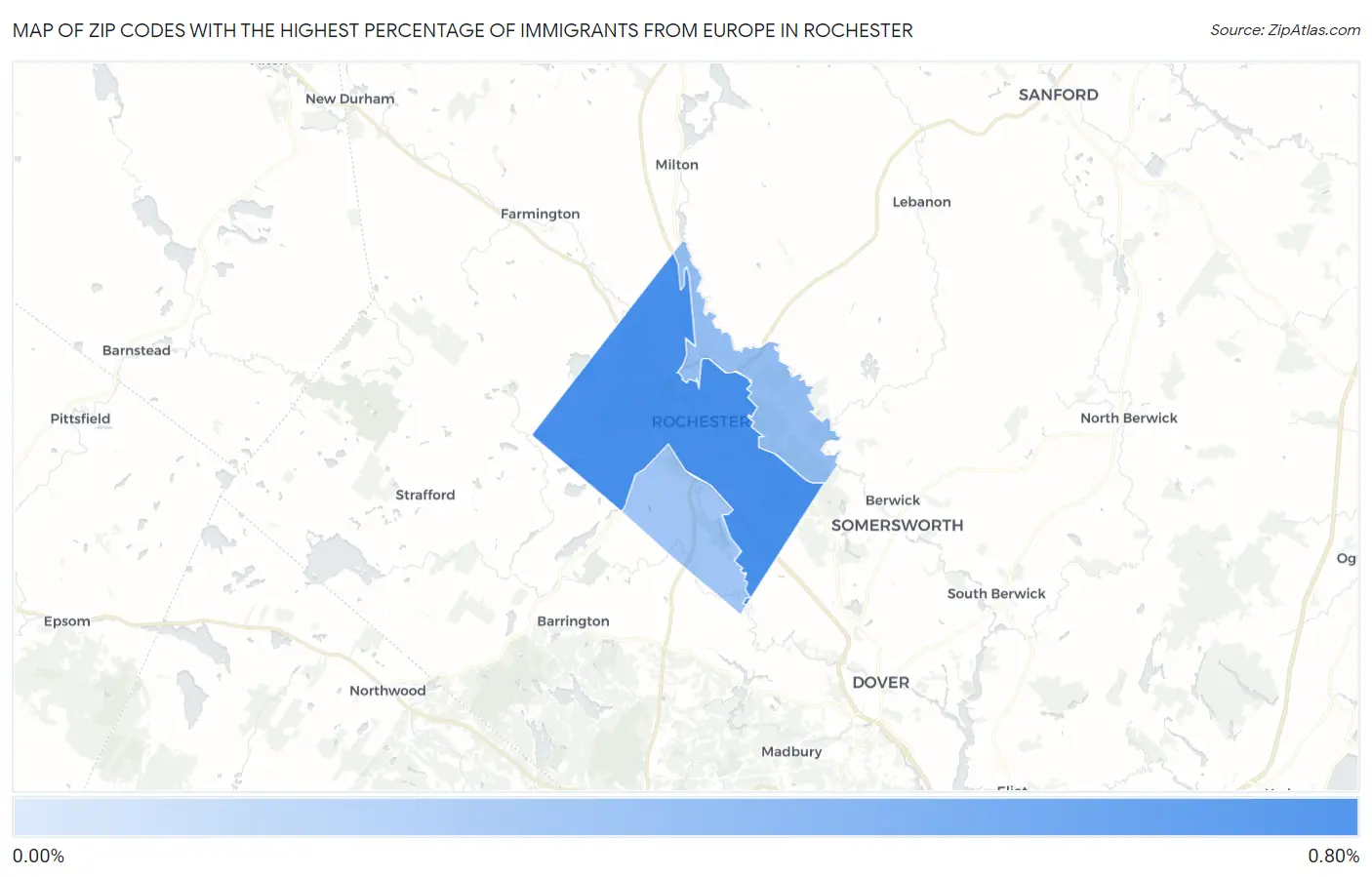Zip Codes with the Highest Percentage of Immigrants from Europe in Rochester Map