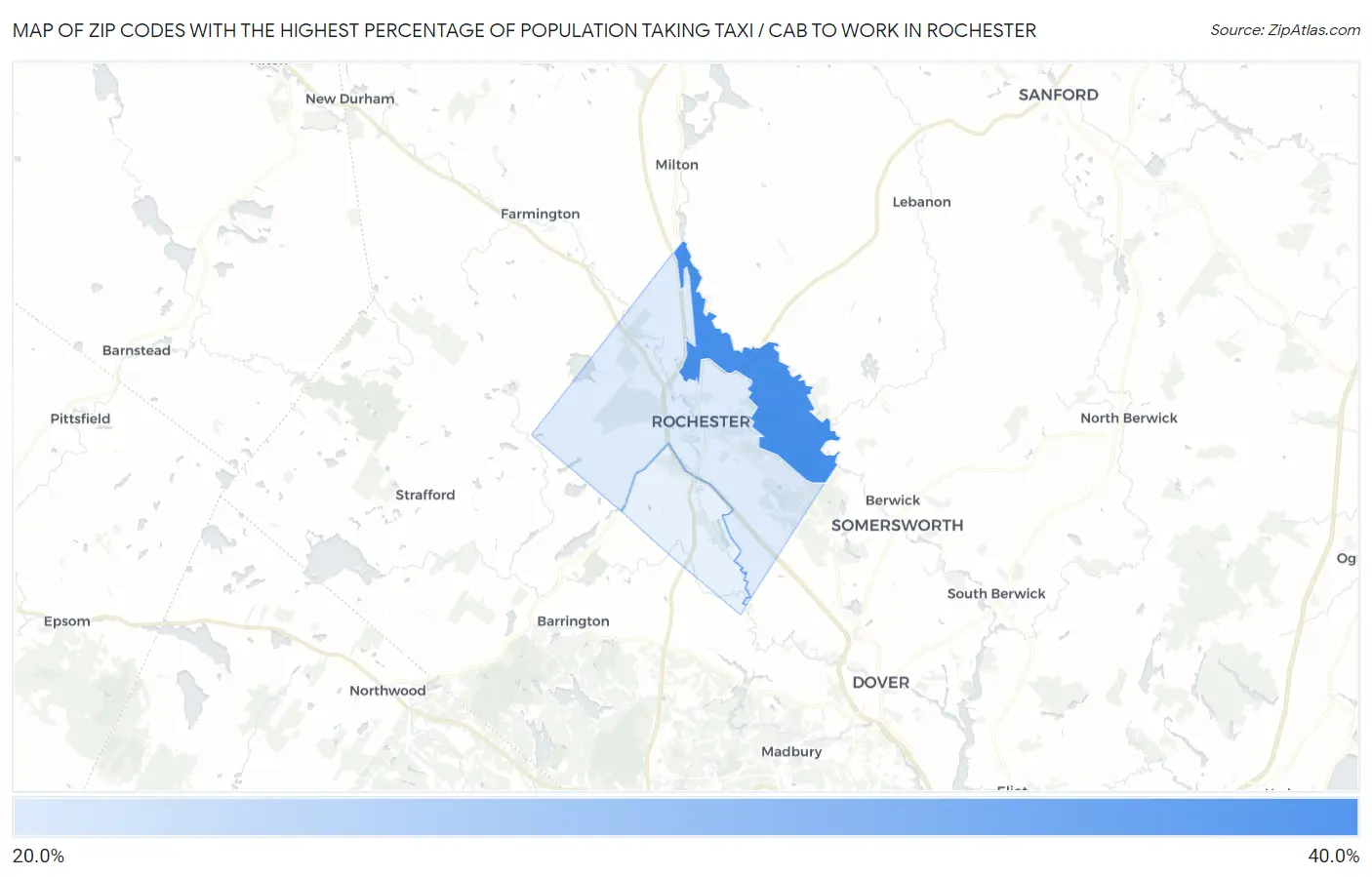 Zip Codes with the Highest Percentage of Population Taking Taxi / Cab to Work in Rochester Map