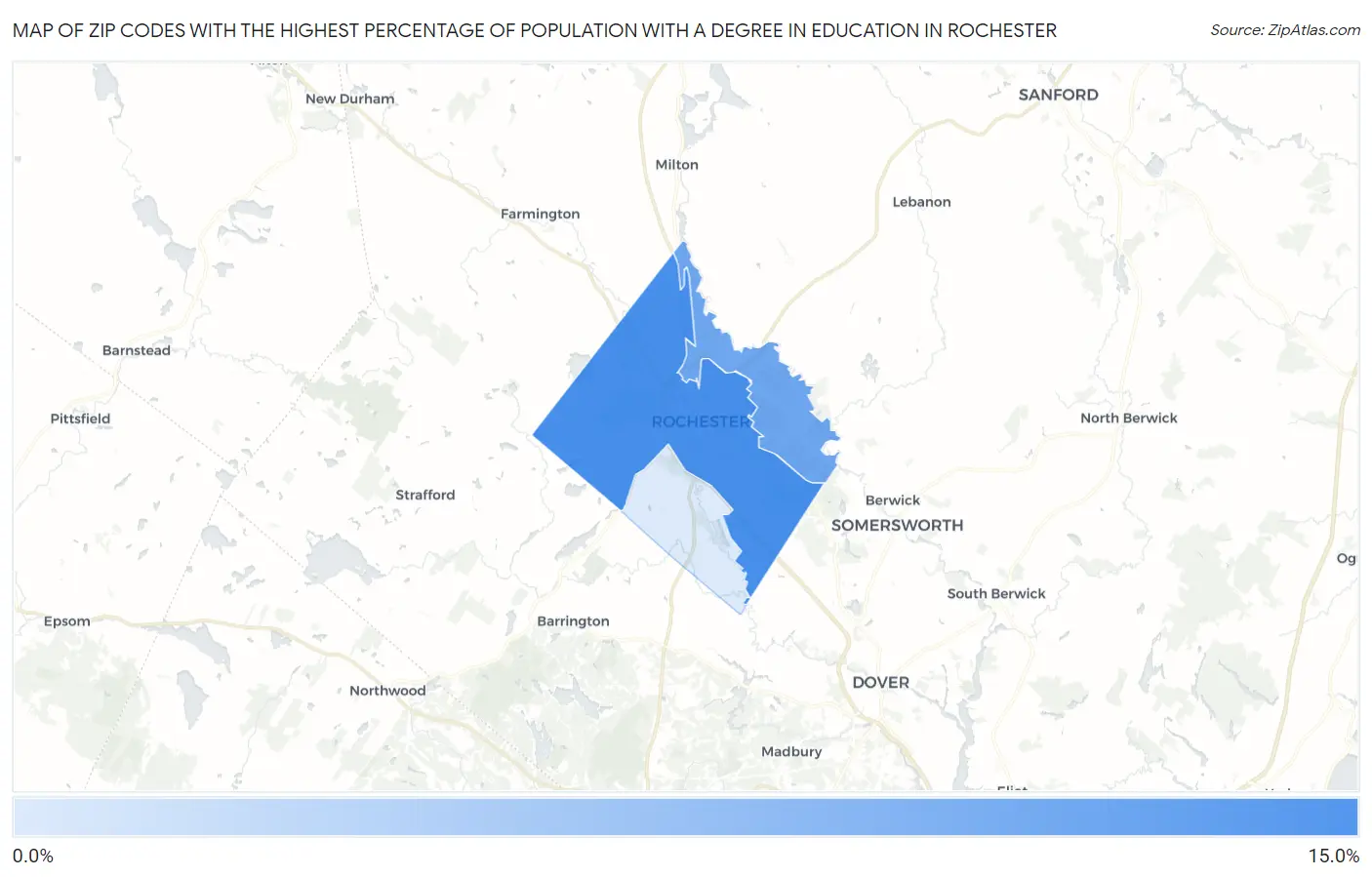 Zip Codes with the Highest Percentage of Population with a Degree in Education in Rochester Map