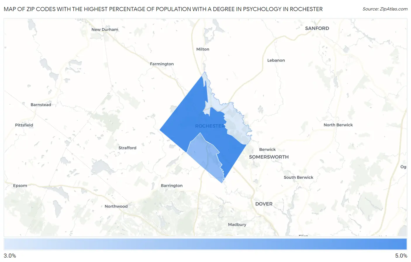 Zip Codes with the Highest Percentage of Population with a Degree in Psychology in Rochester Map