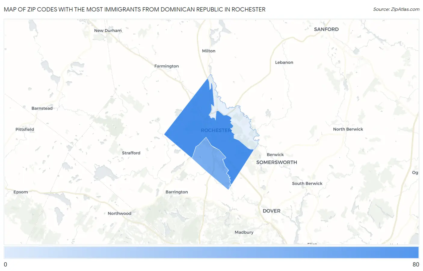 Zip Codes with the Most Immigrants from Dominican Republic in Rochester Map