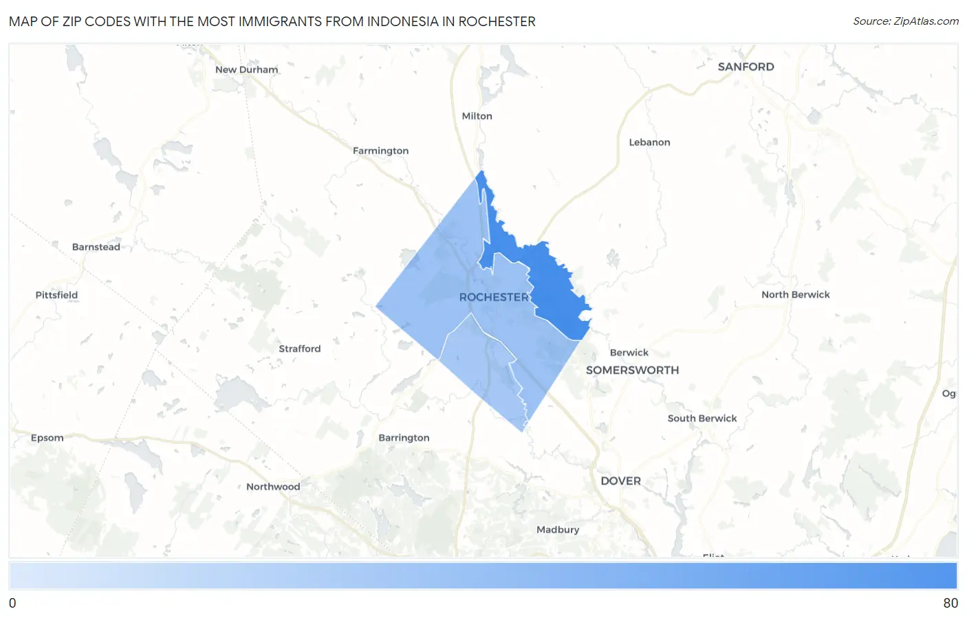 Zip Codes with the Most Immigrants from Indonesia in Rochester Map