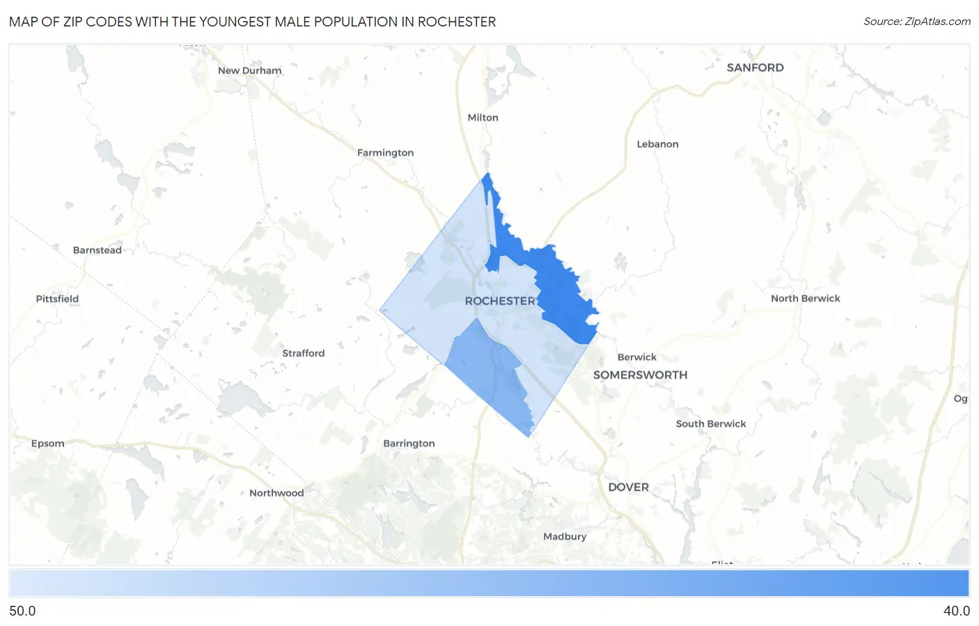 Zip Codes with the Youngest Male Population in Rochester Map