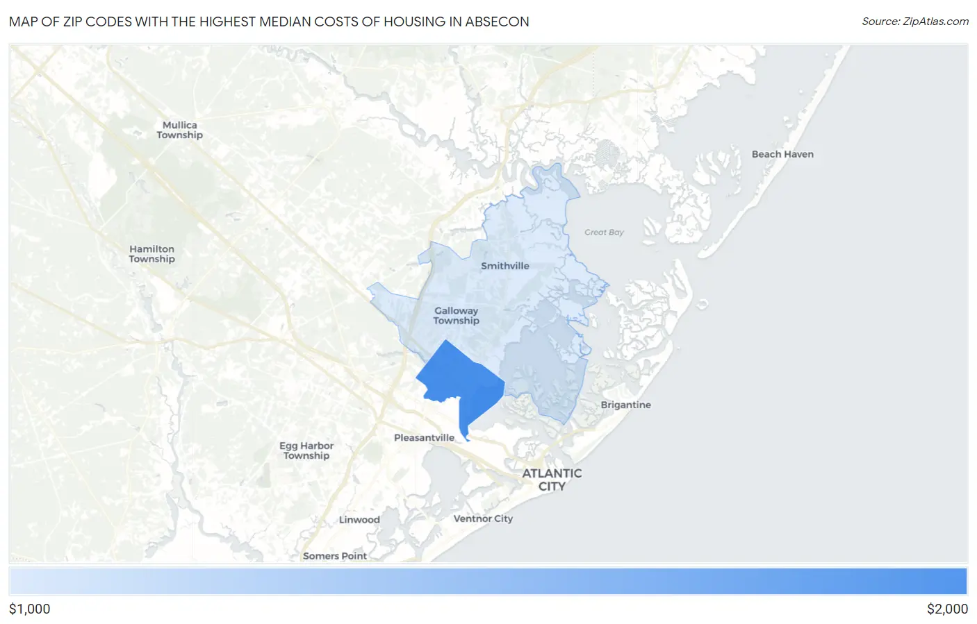 Zip Codes with the Highest Median Costs of Housing in Absecon Map