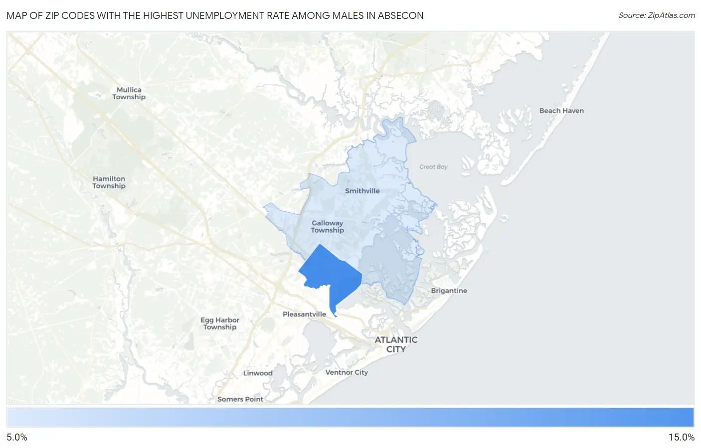 Zip Codes with the Highest Unemployment Rate Among Males in Absecon Map