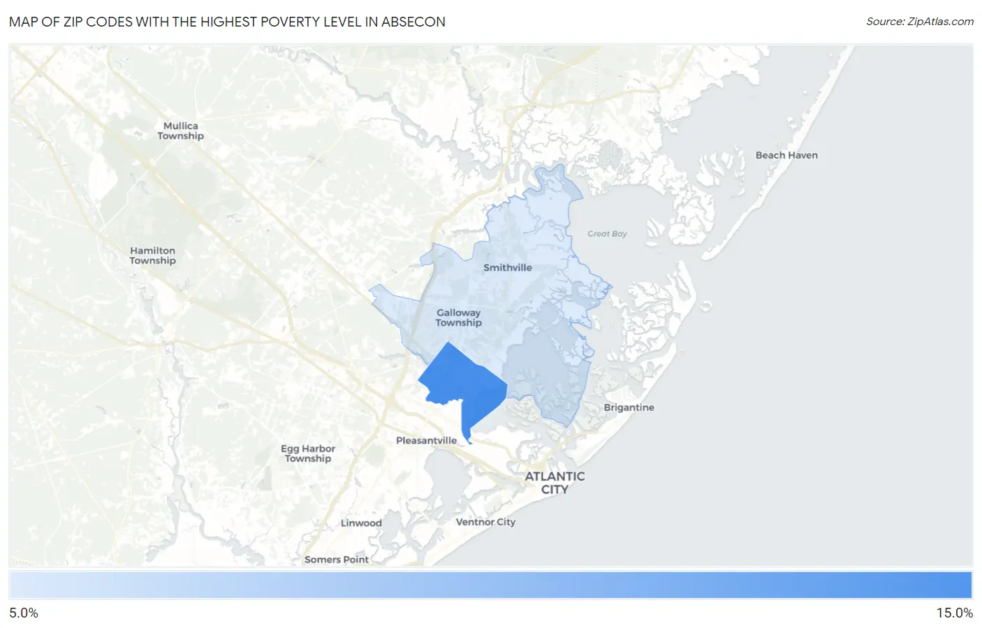Zip Codes with the Highest Poverty Level in Absecon Map