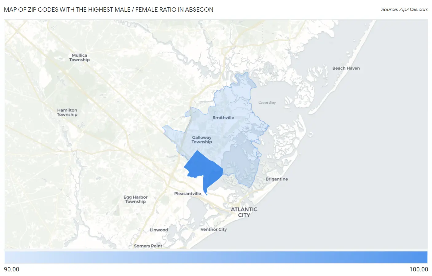 Zip Codes with the Highest Male / Female Ratio in Absecon Map